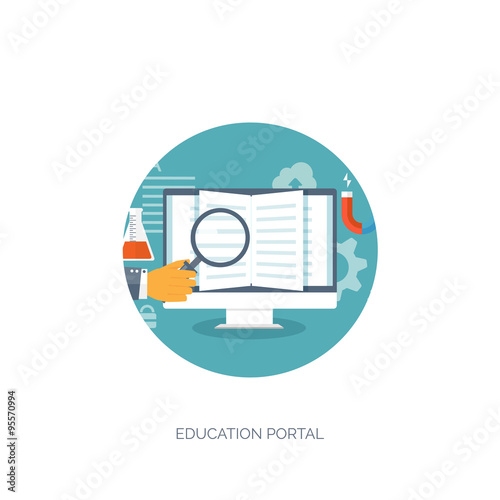 Vector illustration. Flat backgrounds set. Distance education ,learning. Online courses and web school. Knowledge ,information. Study process. E-learning