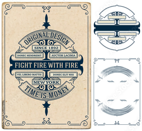 Old card design with elements by layers. Vector