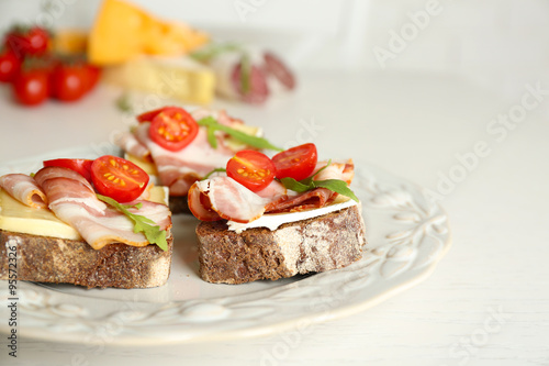 Tasty sandwiches on plate, close up