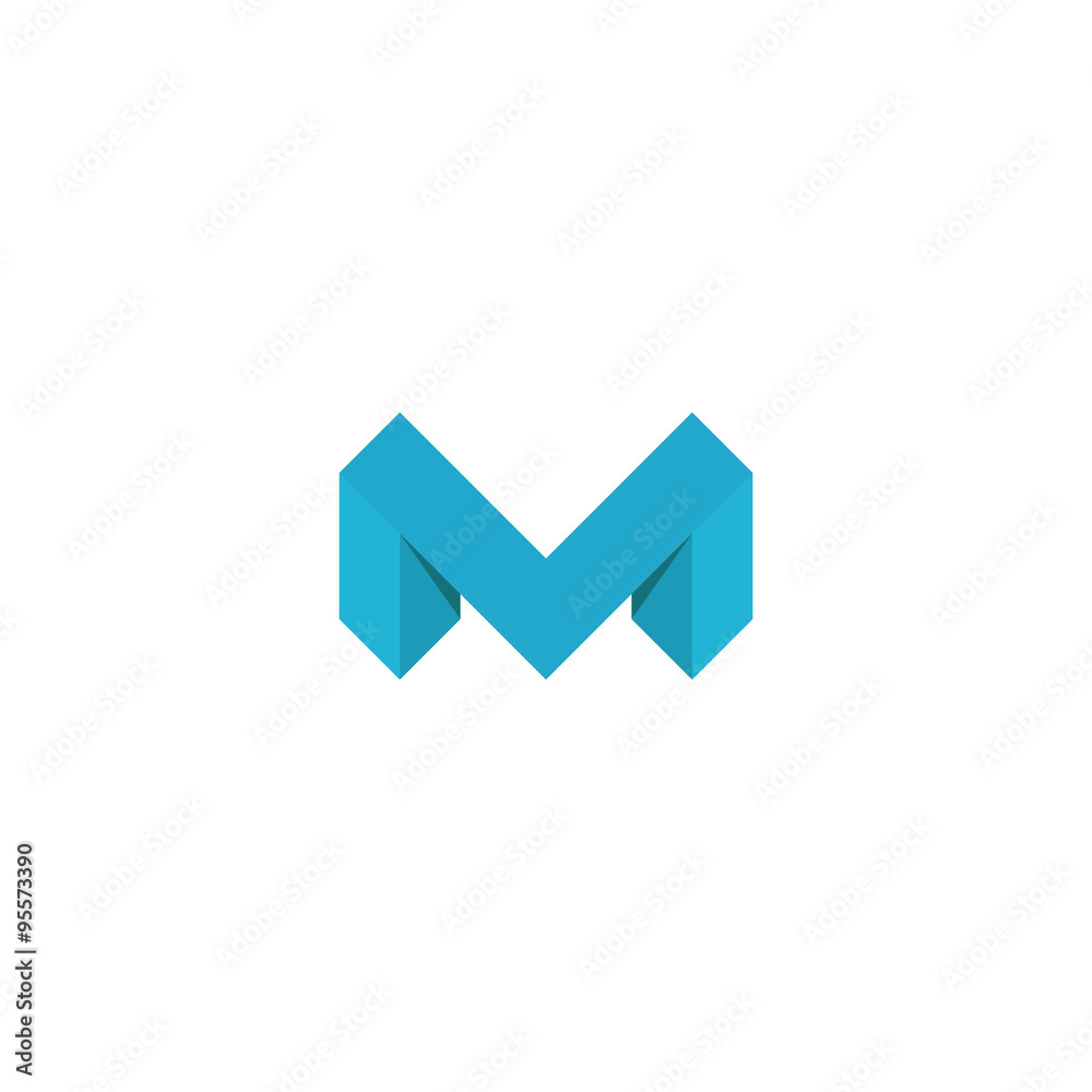 Logo M letter blue, 3D mockup isometric graphic design element, concept geometric shape template Logo M letter blue, 3D mockup isometric graphic design element, concept geometric shape template