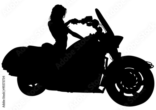 Silhouettes of motorcycl and baeuty women on white background photo