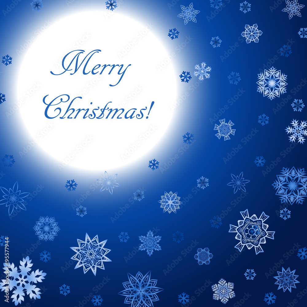 Christmas blue square background with moon and snowflakes Christmas blue square background with moon and snowflakes
