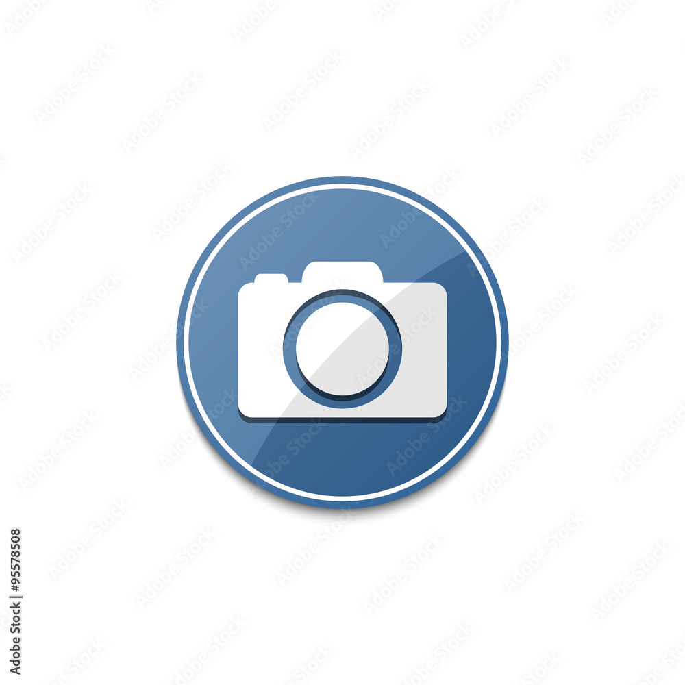Blue photo camera icon with shadow Blue photo camera icon with shadow