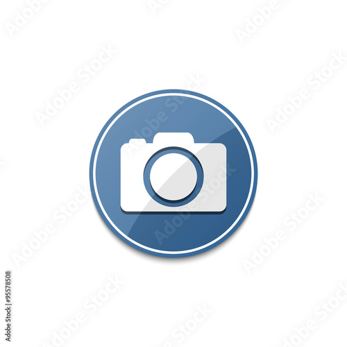 Blue photo camera icon with shadow