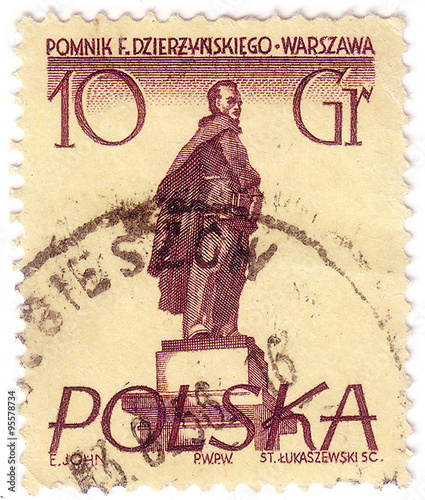 POLAND - CIRCA 1955: Postage stamp printed in Poland, shows a monument to Soviet statesman, Polish and Russian revolutionary Felix Dzerzhinsky, Warsaw, circa 1955 photo