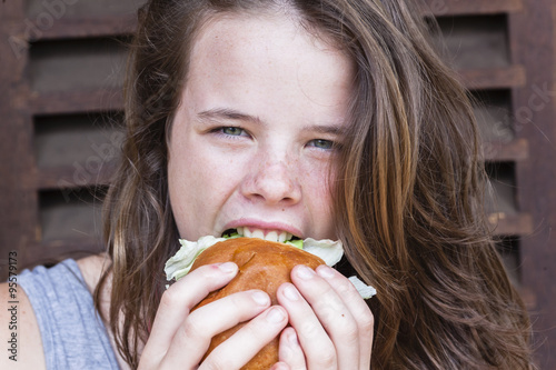 Photos Girl Eating Sandwich bread roll