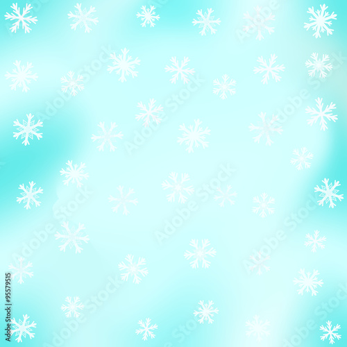 Hintergrund in Eisfarben mit vielen verschiedenen Schneeflocken im quadratischen Format