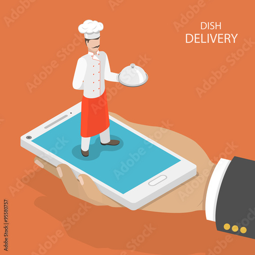 Dish fast delivery flat isometric vector concept.