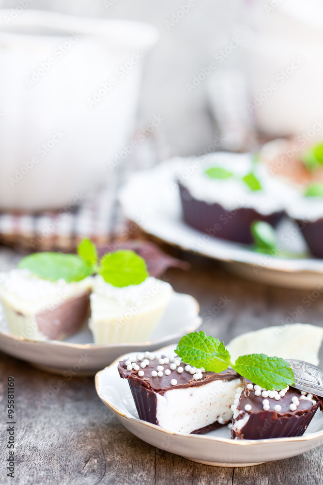 Homemade chocolate candies with sweet cheese cream Homemade chocolate candies with sweet cheese cream