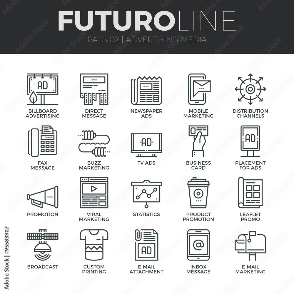 Advertising Media Futuro Line Icons Set