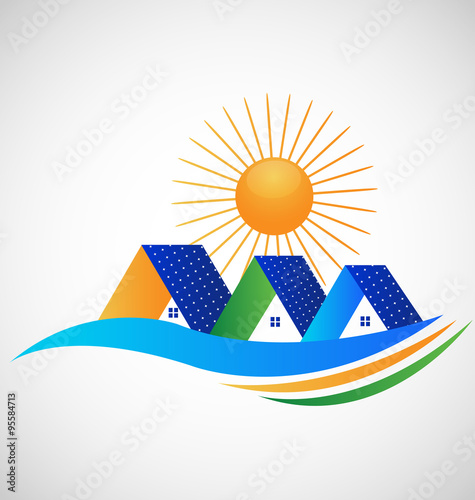 Houses with solar panel logo