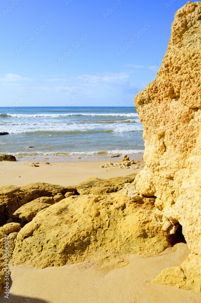 Spectacular rock formations in Praia Da Gale on the Algarve coast