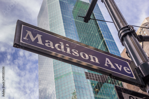 Fototapeta Street sign of Madison avenue in New York City