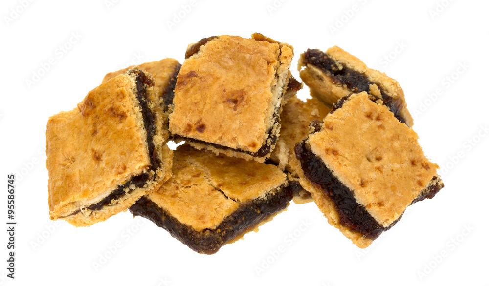 Small square fig bar squares on a white background