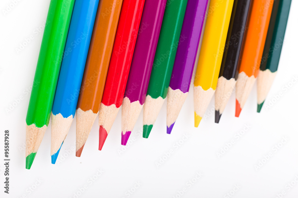 Many different colored pencils on white background Many different colored pencils on white background