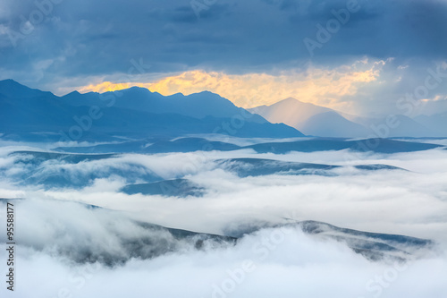 The Caucasus mountains in the evening