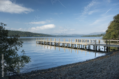 A view of a jetty in lake Windermere in the Lake District  UK