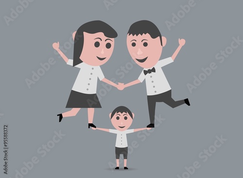 boy raising father and mother