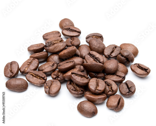 roasted coffee beans isolated in white background cutout