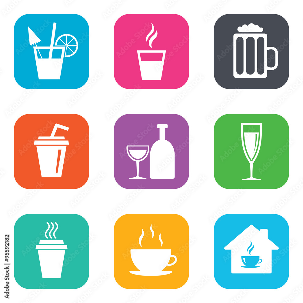 Tea, coffee and beer icons. Alcohol drinks. Tea, coffee and beer icons. Alcohol drinks.