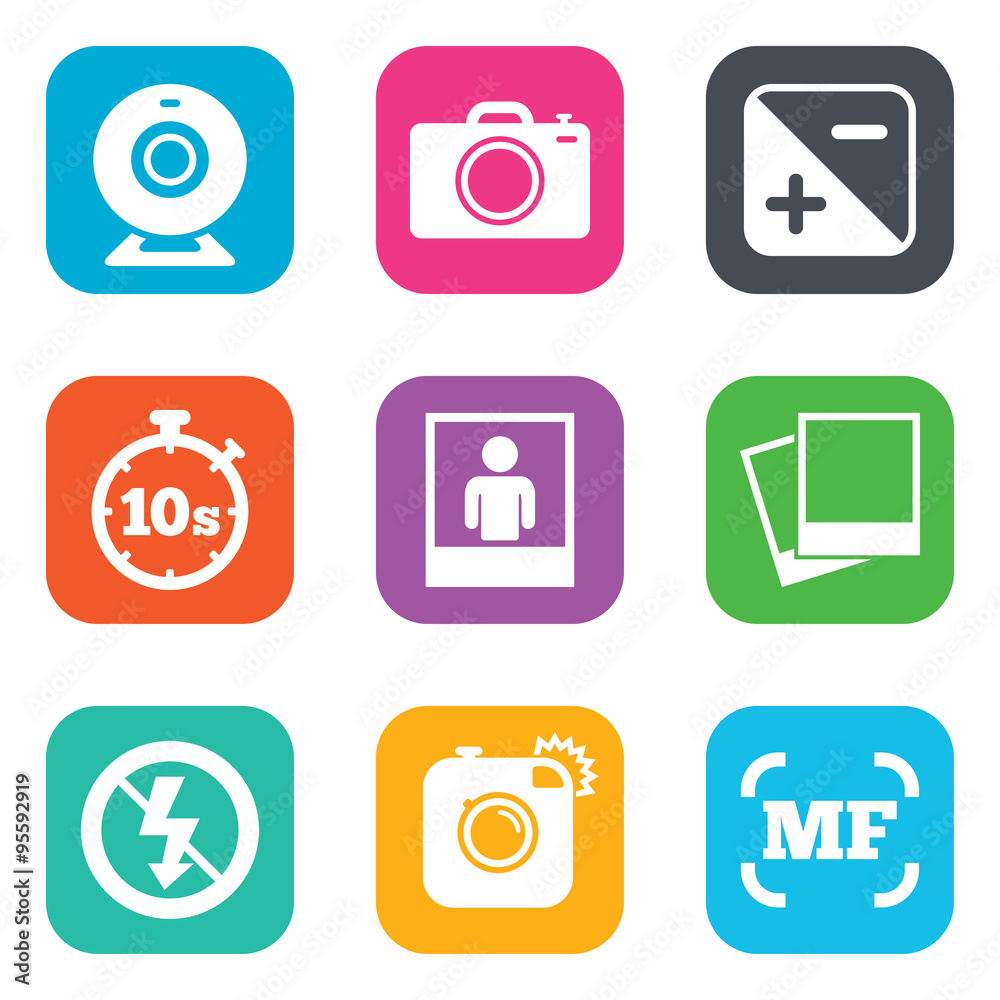 Photo, video icons. Camera, photos and frame. Photo, video icons. Camera, photos and frame.