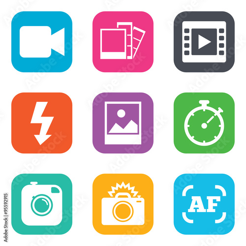 Photo, video icons. Camera, photos and frame.