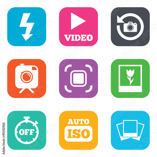 Photo, video icons. Camera, photos and frame.