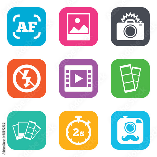Photo, video icons. Camera, photos and frame.