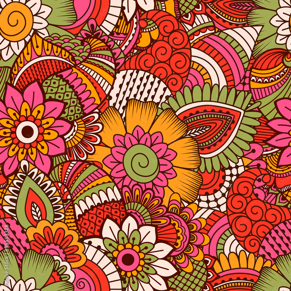 Hand drawn seamless pattern with floral elements. Hand drawn seamless pattern with floral elements.