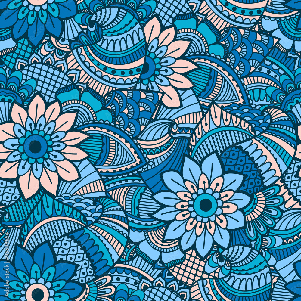 Hand drawn seamless pattern with floral elements. Hand drawn seamless pattern with floral elements.