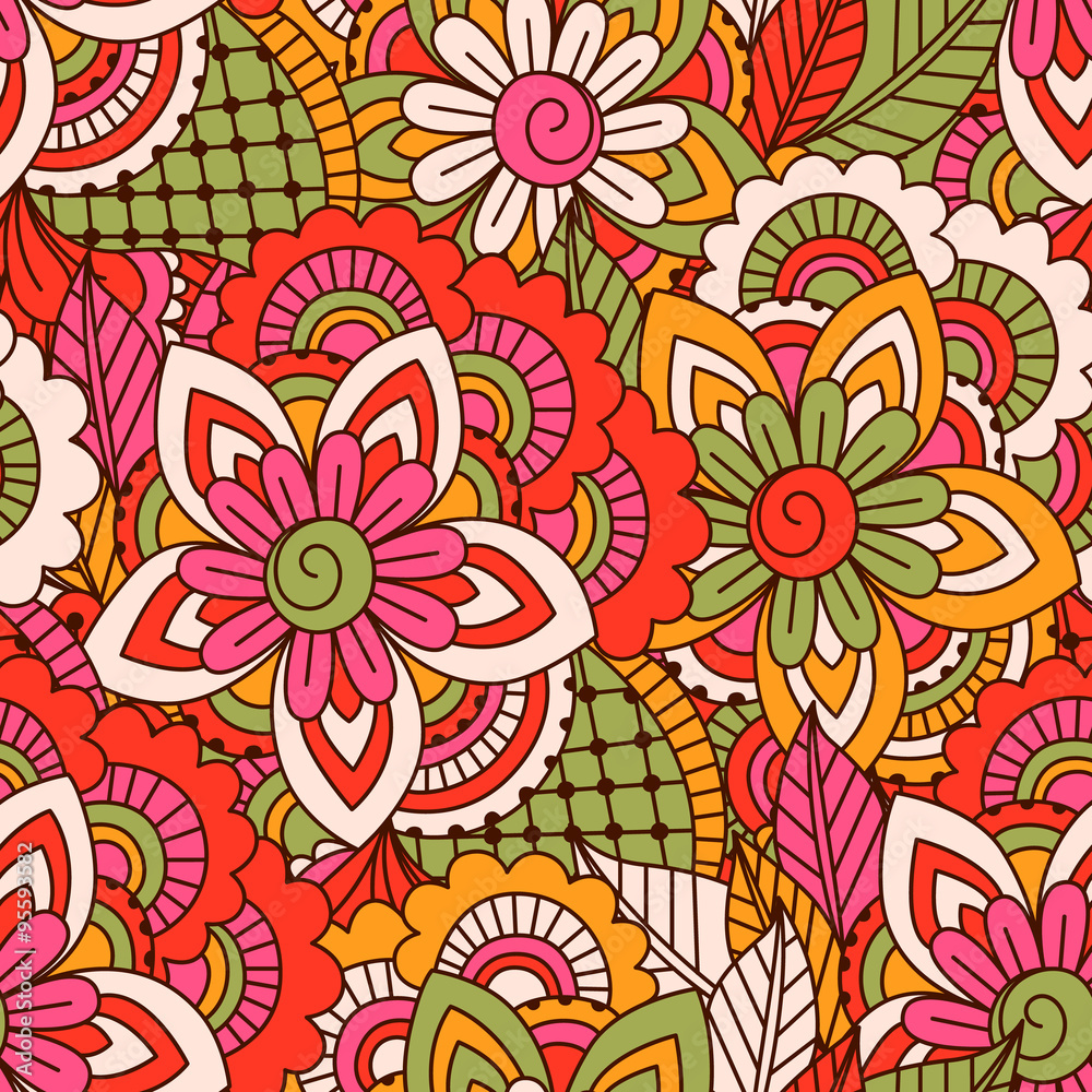 Hand drawn seamless pattern with floral elements. Hand drawn seamless pattern with floral elements.