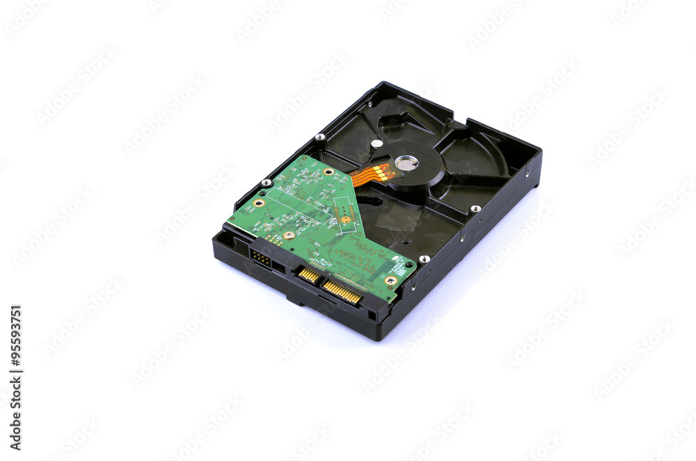 Hard disk isolated on a white background. Selective focus. Hard disk isolated on a white background. Selective focus.