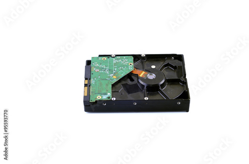 Hard disk isolated on a white background. Selective focus.