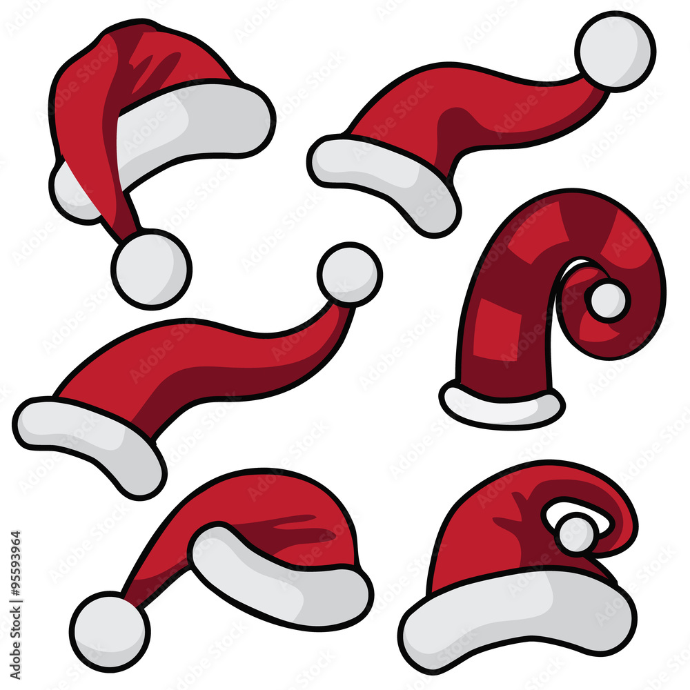 Cartoon Santa hat collection. EPS 10 vector illustration. Cartoon Santa hat collection. EPS 10 vector illustration.