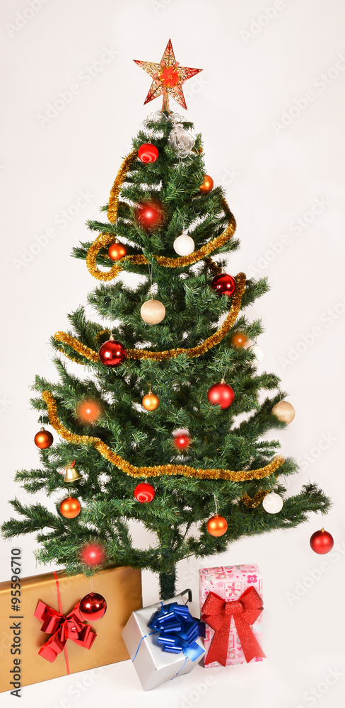 Christmas decorated tree on white background
