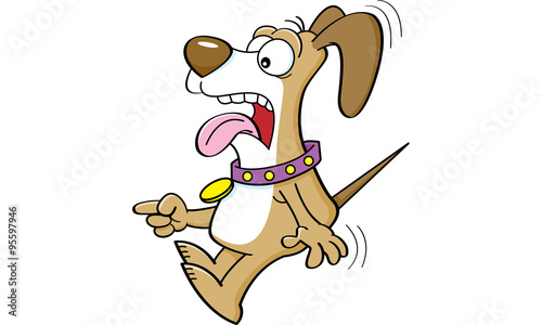 Cartoon illustration of a scared dog pointing.