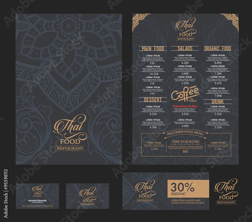vector thai food restaurant menu template.