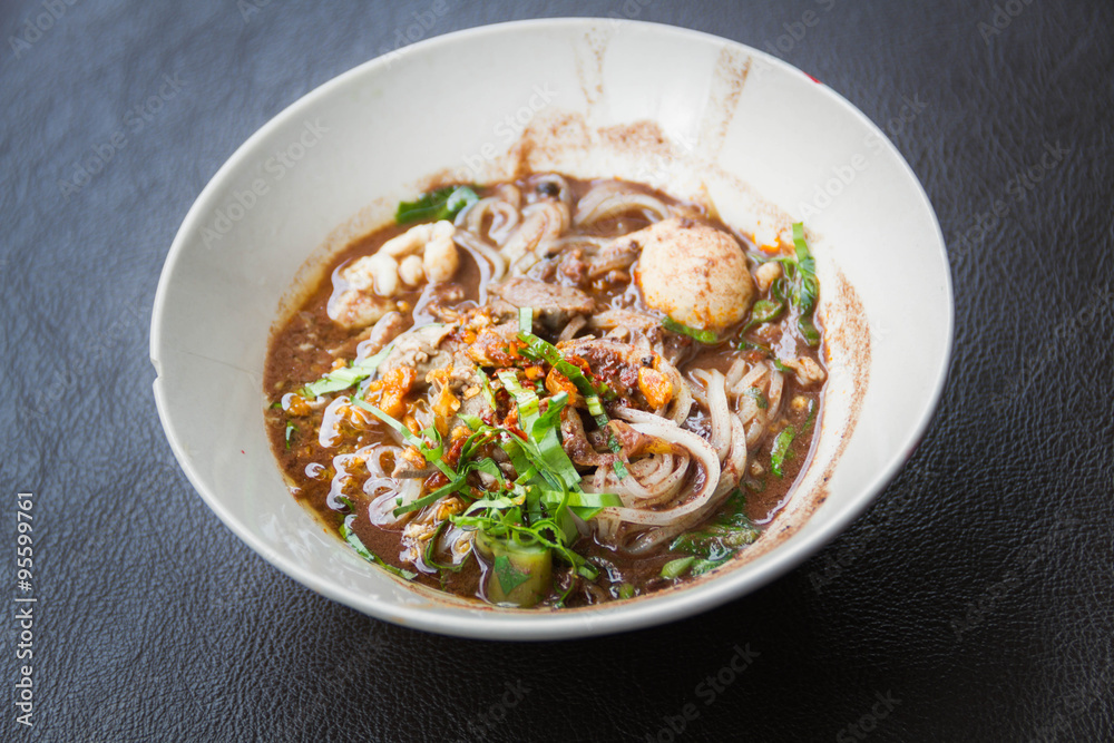 Close up thai spicy pork noodle Close up thai spicy pork noodle
