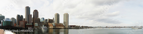 Boston harbor skyline in winter
