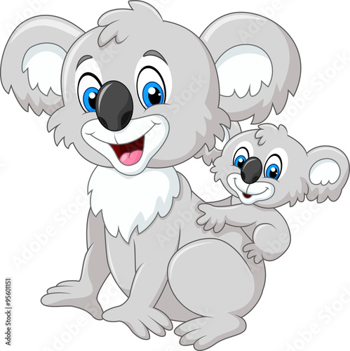 Cartoon baby Koala on Mother s Back