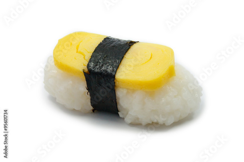 Egg sushi Isolated on white background