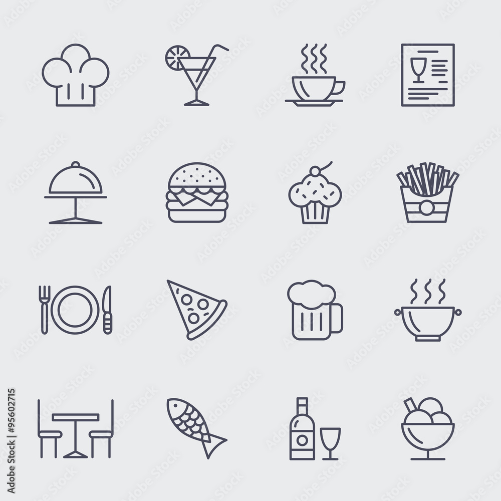 Restaurant line icons vector set