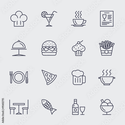 Restaurant line icons vector set