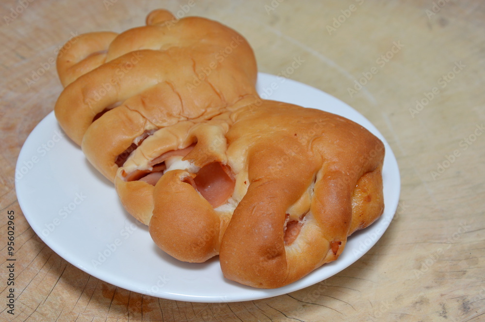pork ham filled bread on dish pork ham filled bread on dish