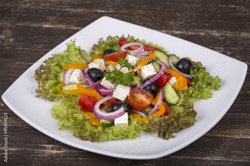 Fresh vegetable greek salad on the table