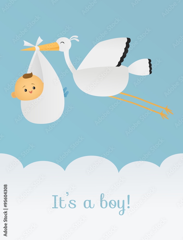 Baby Boy with a Flying Stork