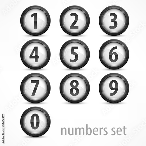 Set of round buttons with number on white, illustration
