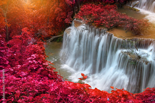 Waterfall in deep rain forest jungle  Huay Mae Kamin Waterfall 