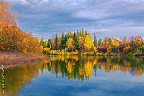 Autumn evening in the Siberian taiga