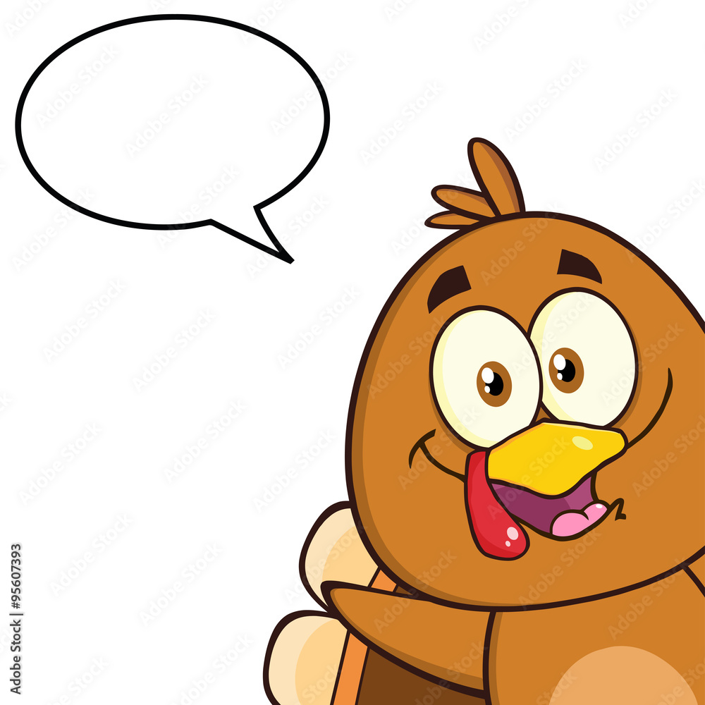 Obraz premium Cute Turkey Bird Character Looking From A Corner With Speech Bubble